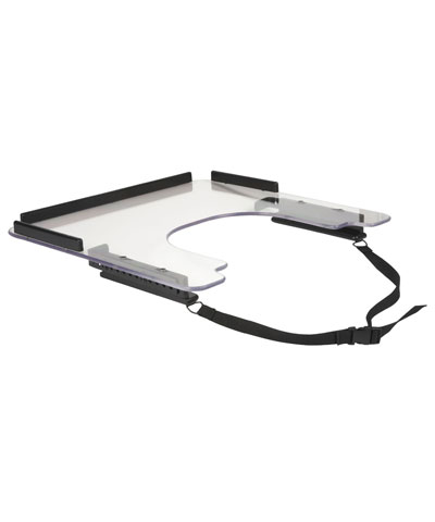 BioDezine Upper Extremity Support Tray, 3/8” Clear Lexan, Slides w/ adjustable tray stops, Belt & up to 3 Rims